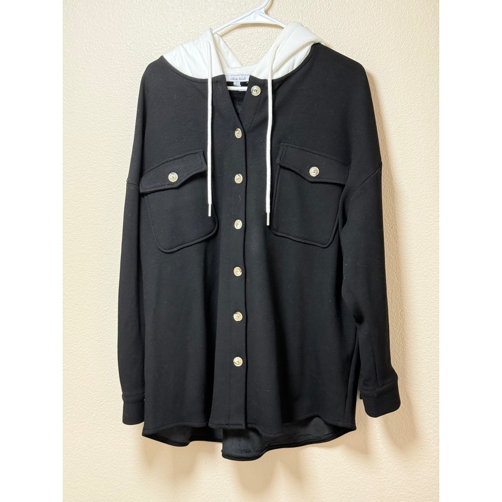 White Birch Womens Black White Hooded Button Down Shacket Jacket Large T23928XL